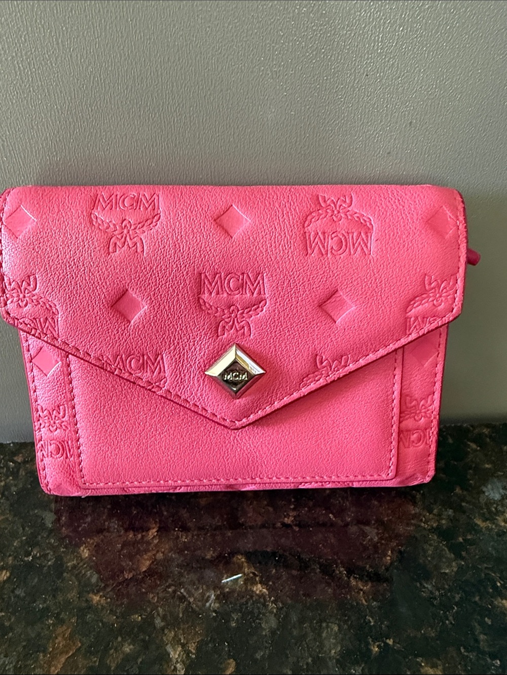 MCM Pink Embossed Envelope Wallet